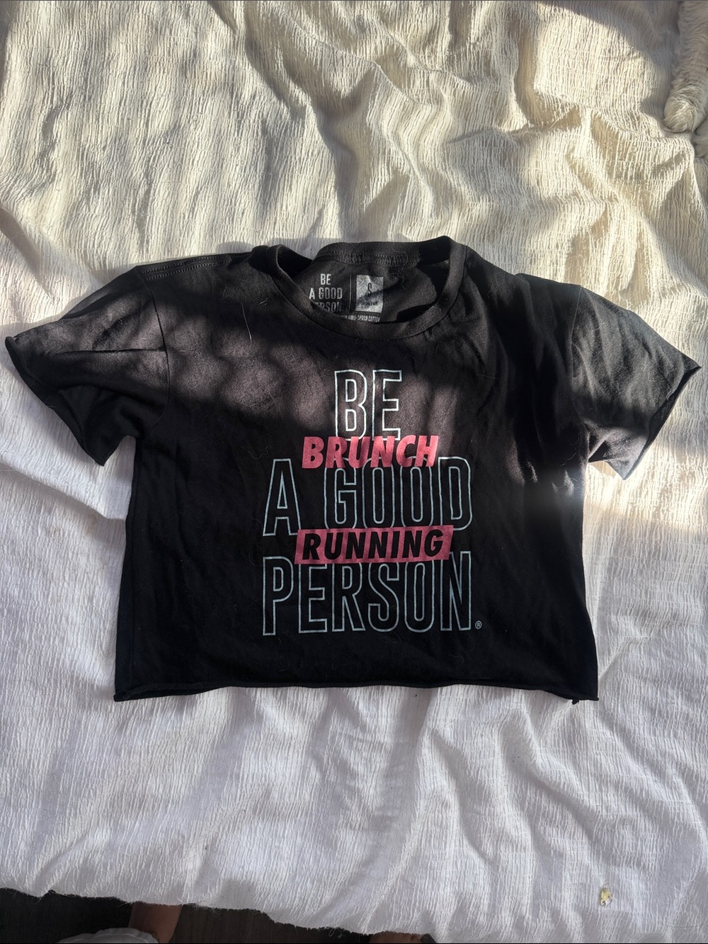 BE A GOOD BRUNCH RUNNING PERSON. Black Graphic Crop Top